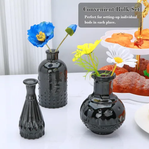 Miniatura 4 de Juego de jarrones de flores negros, jarrón de cristal a granel juego de 8, mini jarrones de sabor artístico y cultural para decoración de oficina