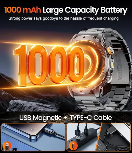 Miniatura 2 de LIGE Relojes inteligentes militares para hombres (3 bandas), batería de 1000 mAh, reloj inteligente de pantalla grande HD de 1.7 pulgadas
