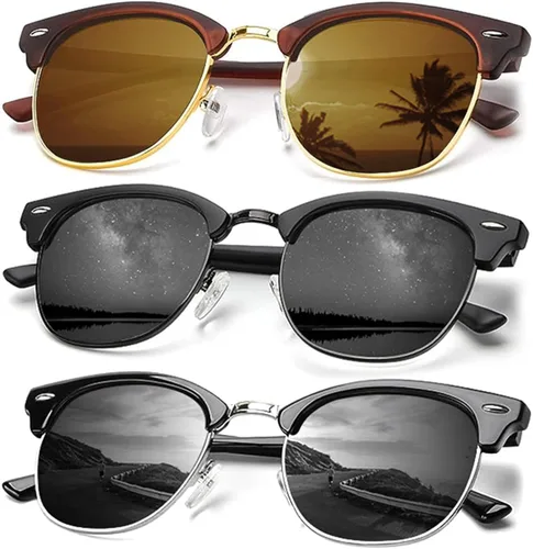 Miniatura 18 de KALIYADI - Gafas de sol polarizadas para hombres y mujeres unisex, marco semirretráctil, estilo retro, para conducir, con bloqueo UV