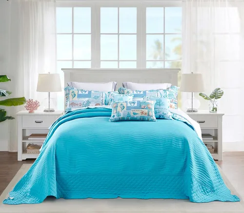 Miniatura 3 de HZ & HY Colcha costera tamaño King extragrande, ropa de cama ligera para playa, colcha náutica, costuras reales, reversible, 6 piezas, 100% Coral