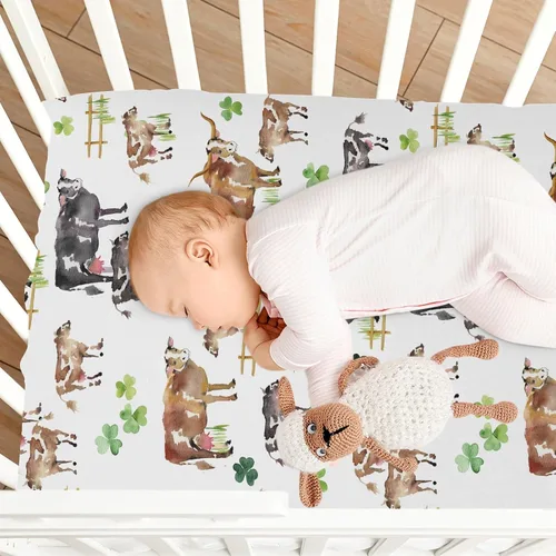 Miniatura 8 de vvfelixl Sábanas de cuna para niños y niñas, animales de granja, vacas, tréboles, transpirables, para colchón de cuna, suaves y transpirables, 39 x