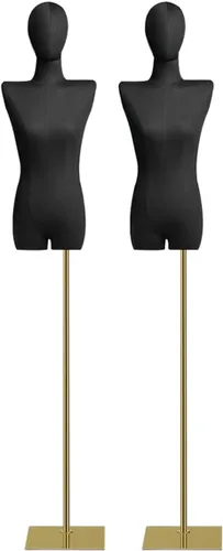 2pcs Adjustable Female Dress Form Mannequin Torso with Detachable Head, 57"-80" Height, Metal Base for Clothing & Jewelry Display, Gold Small Size,