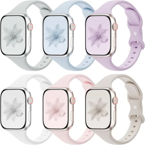 Miniatura 20 de 6 Pack de bandas delgadas y delgadas compatibles con Apple Watch 38mm 40mm 41mm 42mm 44mm 45mm 46mm 49mm para mujeres y hombres, correa deportiva
