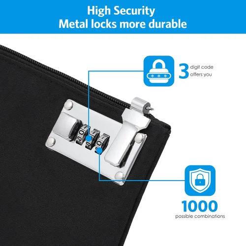 Miniatura 3 de AMIR 2 bolsas de dinero con cerradura, 5 x 8 pulgadas, bolsa de seguridad de nailon con cierre de cremallera para suministros escolares, viajes