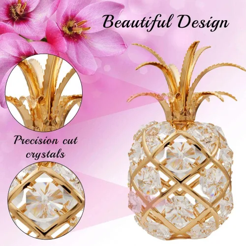 Miniatura 5 de Matashi Adorno de piña chapado en oro de 24 quilates con cristales, figura decorativa de lujo, elegante decoración del hogar, regalo para el día