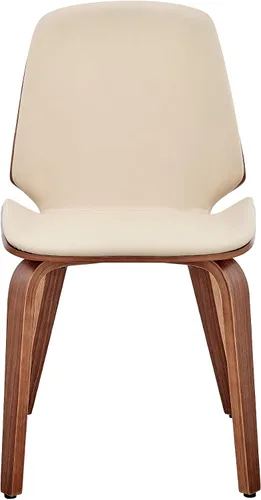 Miniatura 4 de Armen Living Brinley Mid Century - Silla auxiliar moderna de piel sintética color crema y madera de nogal para comedor, mesa de cocina, escritorio