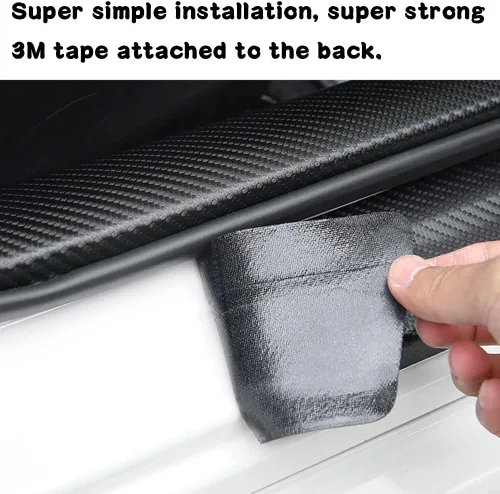 Miniatura 6 de BOYUER 4 piezas de cuero de fibra de carbono para decoración del umbral de la puerta del auto, placa protectora de protección contra rozaduras, Azul