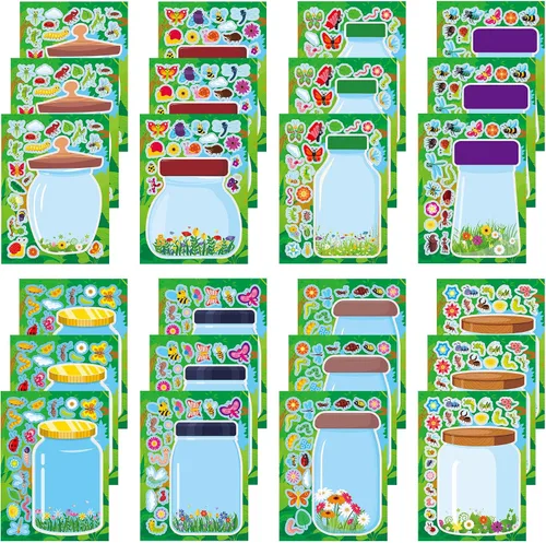 Miniatura 11 de 24 hojas de calcomanías de abeja para hacer una cara, lindos juegos de fiesta de animales, calcomanías para mezclar y combinar, haz tus propias vaca
