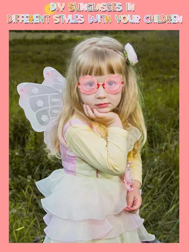 Miniatura 4 de Dunzy 10 pares de lentes de sol redondos de flores para niños, gafas de bricolaje para exteriores, con 50 margaritas, 100 cuentas de letras al azar