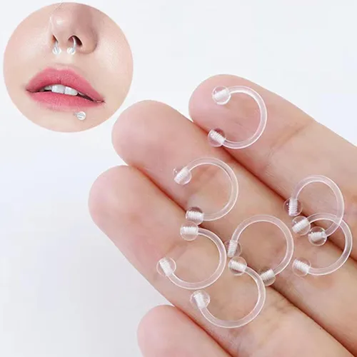 Miniatura 5 de Retenedores de oreja de aro de plástico unisex antialérgicos, anillos de nariz transparentes con dorso de bola de tornillo, para orejas sensibles