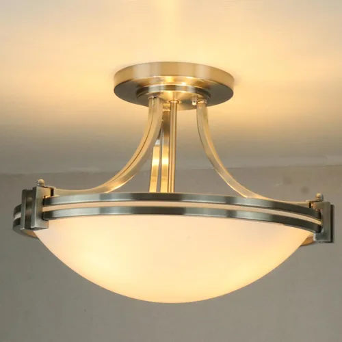 Miniatura 6 de SAMTEEN Lámpara de techo semiempotrada de níquel cepillado moderna de 3 luces de vidrio blanco para pasillo, lámpara de techo para dormitorio, sala