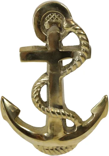 Ebros Gift Escultura de metal de latón dorado marino náutico marinero ancla puerta de la alabanza con placa llamativa integrada 5.5 pulgadas de