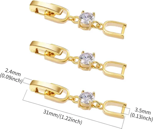 Miniatura 2 de Extensores de pulsera para collar, 3 piezas de diamantes de imitación chapados en oro, juego de cierre plegable para pulseras, collares y Dorado