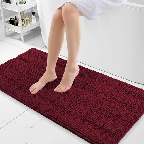 Miniatura 26 de Grandaily Alfombras de baño de felpilla a rayas de 24 x 16 pulgadas, extra gruesas y suaves, absorbentes, parte trasera de goma, alfombra de ducha