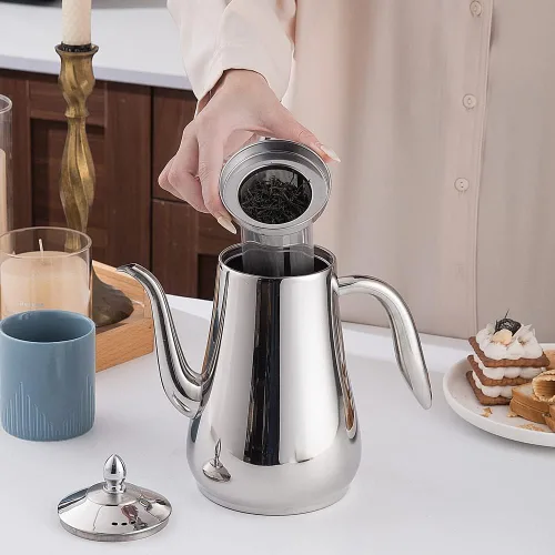 Miniatura 6 de SANQIAHOME Tetera de acero inoxidable con colador, tetera con infusor extraíble o filtro para hojas sueltas y bolsas de té, jarra de agua fría
