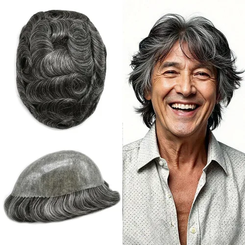 Miniatura 11 de Toupee para hombres de piel fina inyección de PU unidad de peluca para hombre, pieza de cabello humano natural real, sistema de repuesto
