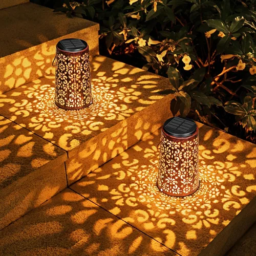 Faroles solares colgantes para exteriores, paquete de 2 | Metal, impermeable, iluminación decorativa, multiuso