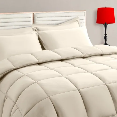 Miniatura 26 de TAIMIT Juego de edredón blanco tamaño King de 7 piezas, juego de cama en una bolsa con edredón reversible suave acolchado cálido y esponjoso