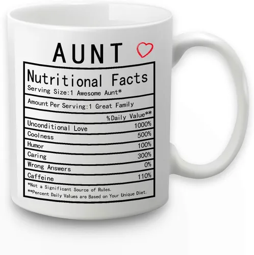 Auntie Nutrition Facts - Taza de café de 11 onzas, caja de regalo para tía, tía de sobrino, sobrina, día de la madre, regalos de cumpleaños