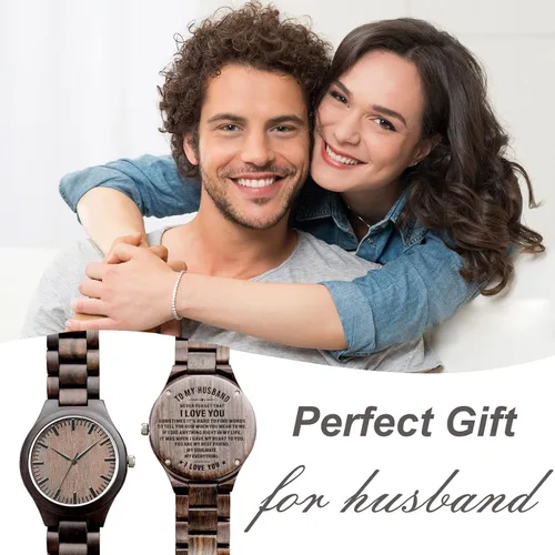 Miniatura 2 de Relojes de madera grabados para hombre hechos a mano para hombre relojes de madera para marido novio papá hijo regalos