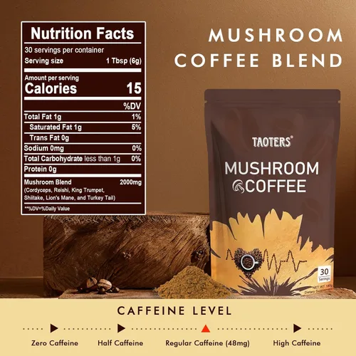 Miniatura 3 de Café de Hongos Enfoque Mejorado, Inmunidad Aumentada, Energía Mejorada 6 Hongos Adaptogénicos: Cordyceps, Reishi, Trompeta del Rey, Shiitake
