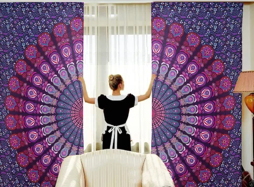 Miniatura 23 de Cortinas de ventana de mandala hippie indio, gitano, bohemio, sol, luna, hermosas cortinas para dormitorio, sala de estar, balcón, cenefa