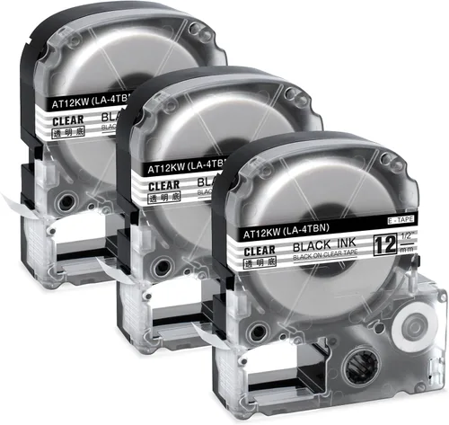 Paquete de 3 cartuchos de cinta LK de repuesto para Epson LK-4TBN ST12KW LC-4TBN9 12mm LK negro sobre transparente de 1/2 pulgadas x 26.2 pies