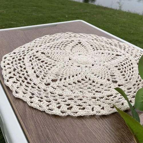 Miniatura 5 de Hsvanyr Mantel redondo de algodón para mesitas de noche, manteles individuales para centros de mesa, manteles individuales de vidrio beige