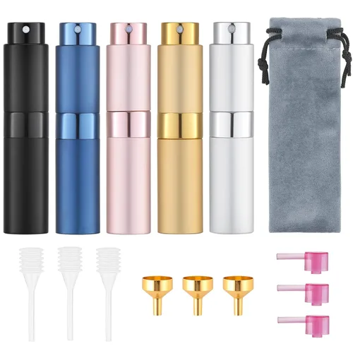 Tekson Atomizador de perfume de viaje recargable de 0.3 fl oz (5 unidades), pulverizador de colonia de viaje, botella de perfume vacía pequeña (5 5