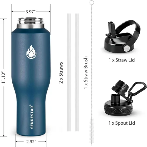 Miniatura 7 de SENDESTAR Botella de agua de acero inoxidable de 40 onzas (fría durante 48 horas, caliente durante 24 horas), botella aislada al vacío de doble