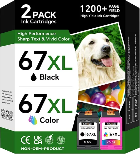 Cartuchos de tinta 67 XL paquete combinado negro/color compatible con HP Ink 67 67XL de alto rendimiento, reemplazo para HP67 Work para impresora HP