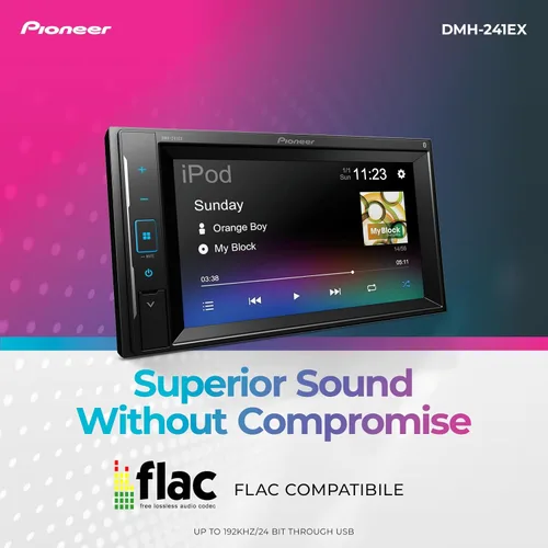 Miniatura 4 de Pioneer DMH-241EX 6.2" Pantalla táctil resistiva, Doble Din – Bluetooth, Cámara de respaldo, Radio AM/FM, USB, Reproducción FLAC, Chasis corto, EQ
