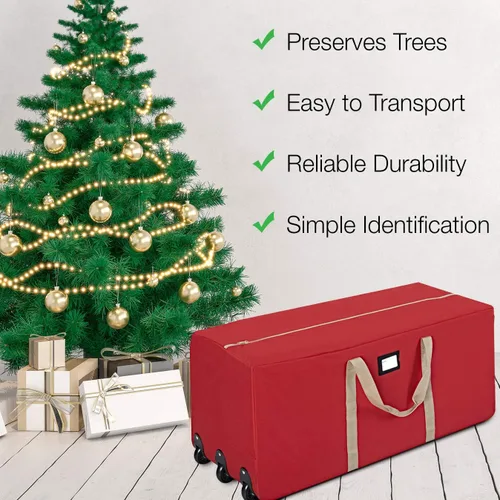 Miniatura 4 de Bolsa de almacenamiento rodante para árbol de Navidad ProPik, se adapta a árboles de hasta 9 pies, 28 pulgadas x 16 pulgadas x 60 pulgadas, Rojo