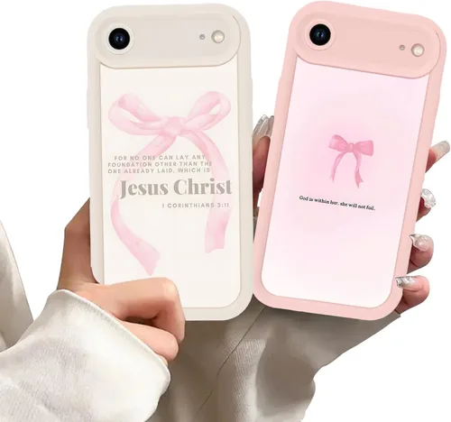 Miniatura 68 de Paquete de 2 fundas protectoras para iPhone 13 de 6.1 pulgadas con versículo bíblico de Jesús y cruz cristiana floral, para mujeres y niñas, funda