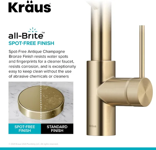 Miniatura 3 de KRAUS Oletto - Grifo de cocina de un solo mango extraíble de estilo comercial con ensamble de montaje superior QuickDock en bronce champán antiguo