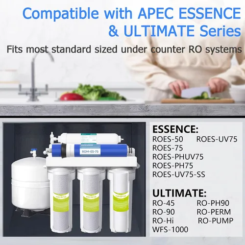 Miniatura 2 de Juego de repuesto de filtro de agua de 5 etapas 75 GPD RO, apto para sistema de ósmosis inversa APEC (serie Essence & Ultimate), salida de 1/4
