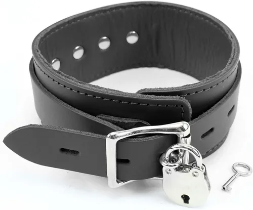 Miniatura 3 de Atlas Collar de piel de cordero Latigo Collar de cuero hecho a mano (pequeño, negro)