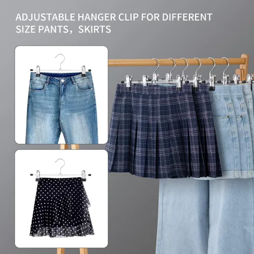 Miniatura 5 de Cimlord Paquete de 12 perchas para pantalones con clips, perchas para faldas para mujeres, perchas para pantalones cortos, percha de metal