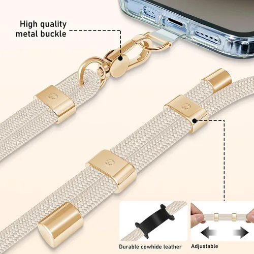 Miniatura 4 de UKON Cordón para teléfono celular, cordón bandolera y correa de muñeca, hebilla de metal premium con dijes para teléfono con 2 parches de correa