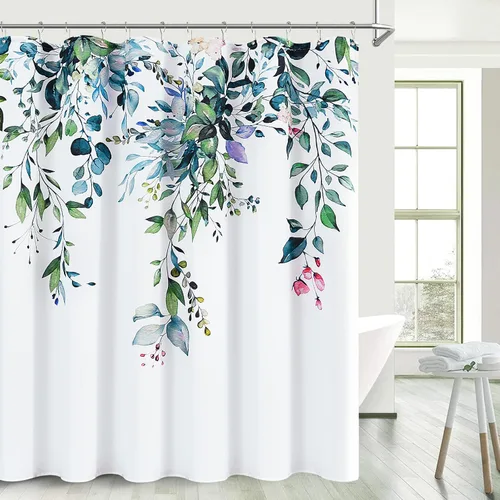 Miniatura 51 de BOODII Cortinas de ducha negras de 36 x 72 pulgadas, cortina de ducha de eucalipto de primavera para baño, cortina de baño con textura de flameado
