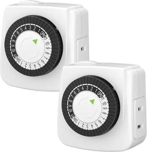 BN-LINK Temporizadores de interior con enchufe mecánico de 2 puntas, mini temporizadores de lámpara de 24 horas, paquete de 2 unidades, para