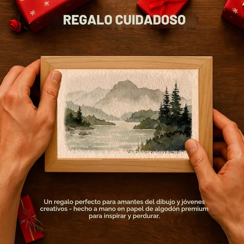 Miniatura 7 de LEATHER VILLAGE Papel de acuarela - 15 x 10 cm, 50 hojas - Papel de acuarela para medios mixtos - Papel de algodón virgen hecho a mano con borde