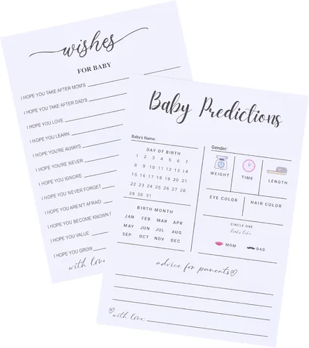 Tarjetas de juego para baby shower, tarjetas de predicción y consejos de revelación de género para nuevos padres | Actividad divertida de fiesta con