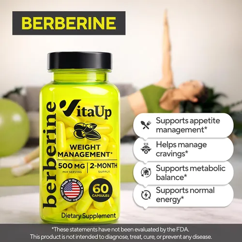 Miniatura 3 de VitaUp Suplemento de berberina de 500 mg – Berberina fabricada en Estados Unidos 500 mg – Berberina HCL sin OMG – Suplementos de berberina