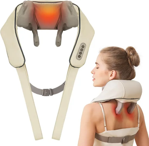Masajeador de Cuello con Calor, Masajeador de Cuello y Hombro Inalámbrico, Masajeador Shiatsu Recargable de Amasamiento 6D para Alivio del Dolor de
