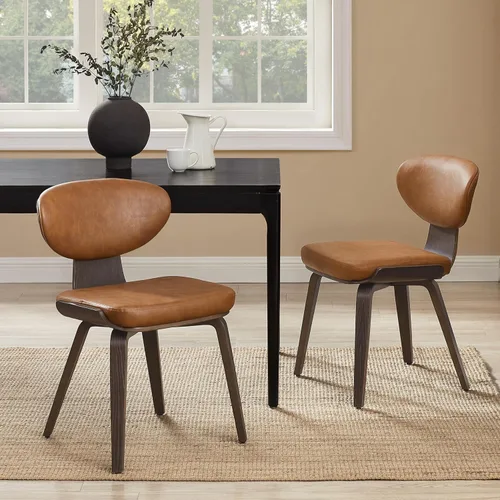 Miniatura 9 de Art Leon Juego de 2 sillas de comedor modernas de mediados de siglo, sillas de comedor tapizadas de piel sintética sin brazos con patas de madera