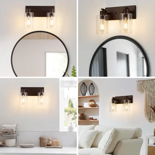 Miniatura 7 de 2 Luces de Iluminación para Baño, Accesorios de Iluminación de Tocador en Bronce Cepillado con Soporte de Vidrio Transparente de 33cm, Lámparas