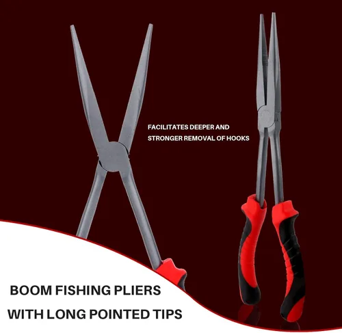 Miniatura 4 de Hikary Alicates de pesca de nariz larga, cortador de trenzas de acero inoxidable, pinza de pesca multiherramienta para agua dulce y salada Rojo-11