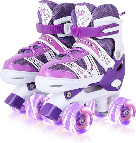 Patines de ruedas para niños, tamaño ajustable, patines dobles con todas las ruedas, iluminan la diversión y la iluminación para niñas y niños,