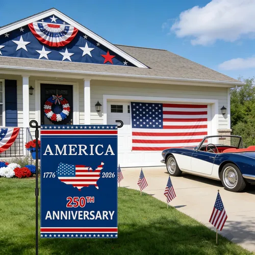 Miniatura 3 de Bandera de jardín con el 250 aniversario de Estados Unidos, bandera de Estados Unidos del 250 aniversario, bandera patriótica de 250 años, letrero